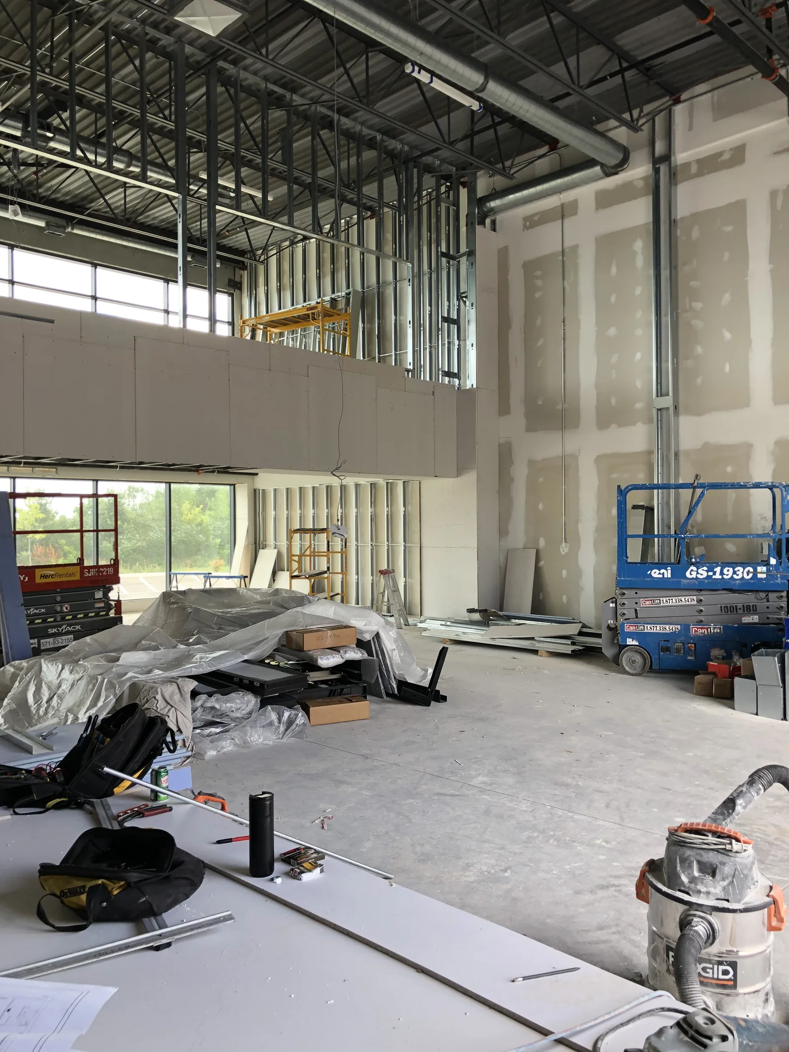 Large interior with drywall installed on walls and bulkheads