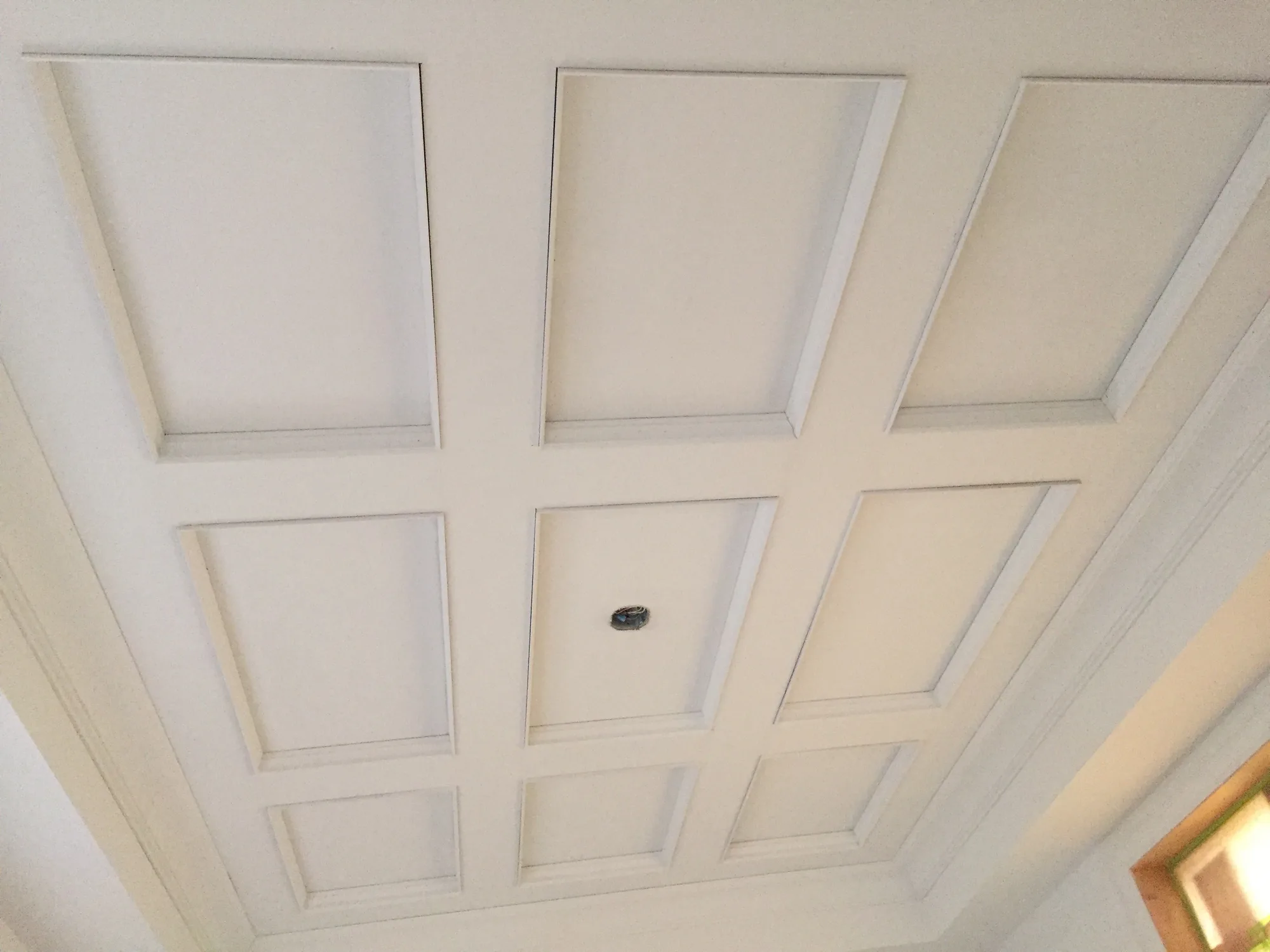 Coffered drywall ceiling with smooth finished panels